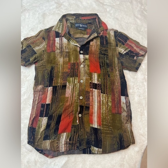 Ralph Lauren Tops - Ralph Lauren Woman’s button down custom fit neutral colorful abstract art decor